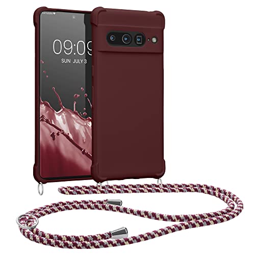 Kwmobile Custodia Compatibile Con Google Pixel 7 Pro Cover - Back Case In Silicone Tpu - Protezione Smartphone Con Cordino - Viola Bordeaux
