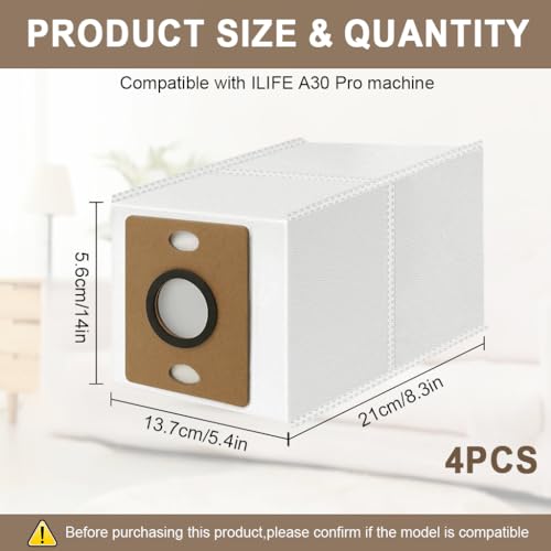 Image of HASTHIP ILIFE Vacuum Cleaner Dust Bags Compatible with ILIFE Models, 4pcs Replacement dustbins for A30 Pro Delivering reuseable dust Collection Bags that Trap Hair, Dirt, and Debris with a Reliable