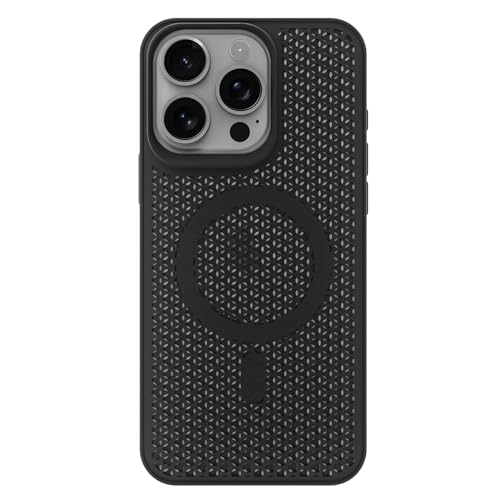 Image of Pikkme Back Cover for iPhone 15 Pro Max | Honeycomb Cooling Design | Silicone Heat Dissipation | Mag-Safe Compatible | Shockproof Camera Protection Bumper Case (Black)