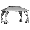 Outsunny 10' x 13' Outdoor Gazebo Patio Gazebo Canopy, Double Vented Roof, Steel Frame, Curtain Sidewalls, Sun Shade Shelter for Garden, Lawn, Backyard, Deck, Gray