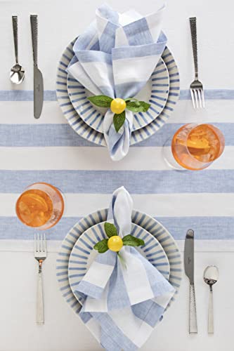 Solino Home Summer Linen Table Runner – 100% Pure Linen 14 X 48 Inch Table Runner For Kitchen, Dresser, Dining, Party – Sky Blue And White Cabana Stripe – Handcrafted And Machine Washable #TOP1