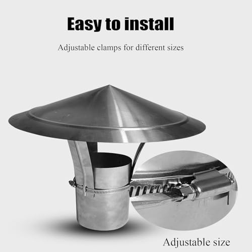 Tapa de Chimenea Universal de Acero Inoxidable 304, Abrazaderas Ajustables, Cubierta de Chimenea cónica SD para Todo Tipo de Clima, Robusta y Duradera, Que logra una ventilación óptima.