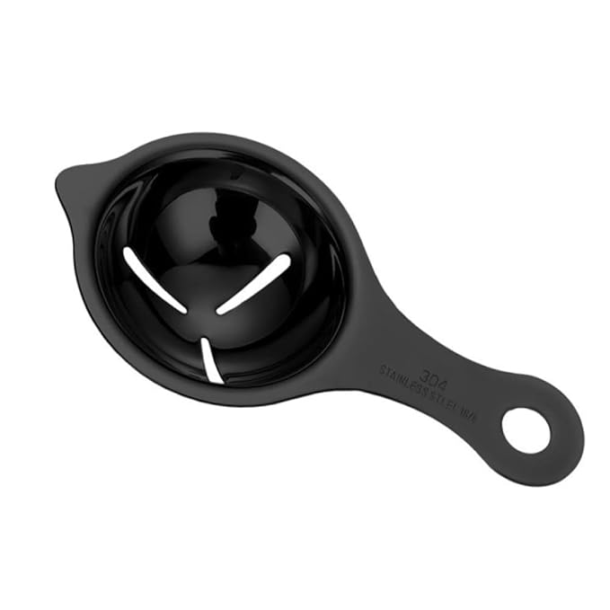 RANUR Import Stainless Steel Egg Separator, Egg Yolk Separator, Egg White Separator, Egg Filter, Kitchen Tool, Egg Gadgets, Food Certified with Hanging Hook 1 Piece (Black)