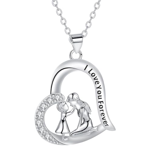 Yinsen Mutter und Tochter Halskette 925 Sterling Silber mit Herz Anhänger Kette Damen Verstellbar Halskette Valentinstag Muttertag Geburtstags Geschenk für Sie Frauen Freundin