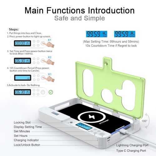 Image of ySky Portable Phone Timer Lock Box for iPhone and Android Phones, Self-Control Timer Phone Locker to Help Kids,Students, Adults Focus Back,Prevent Excessive Games, Mobile Phone Addiction(Green)