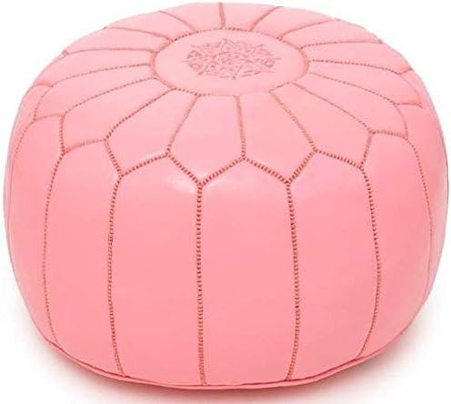 Light Pink Premium Handmade Moroccan Leather Pouf,Ottoman Footstool Hassock 100% Real Natural Leather pouffe,Ready to Magic Your Living Room!