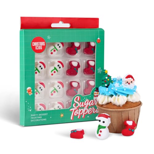 Edible Christmas Cookie Decorations 16 Pcs, Edible Snowman Men, Christmas Socks Icing Decorations,