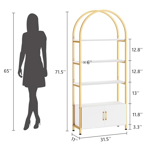 Garvee Gold Bookshelf, Arched Bookcase with Studry Metal Frame and Quality Board, Modern Book Shelf with 4-Tier Open Shelves for Living Room, Bookshelf with Doors Storage,71.5" Tall Book Shelf by Garvee - Image 3