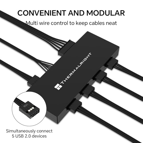 Interal - Hub USB 2.0 X5, alimentazione SATA, supporto magnetico, espansione USB a 9 pin per scheda madre PC (nero) - Hub USB - Immagine 2