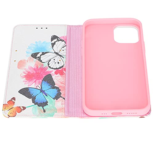 FOTABPYTI Handyhülle, PU-Leder, stoßfest, Anti-Droop-Geldbörsen-Handyhülle mit Magnetknopf-Kartenhalter für 12 Pro(Dunkle magnetische Zwei Schmetterlinge) Cover
