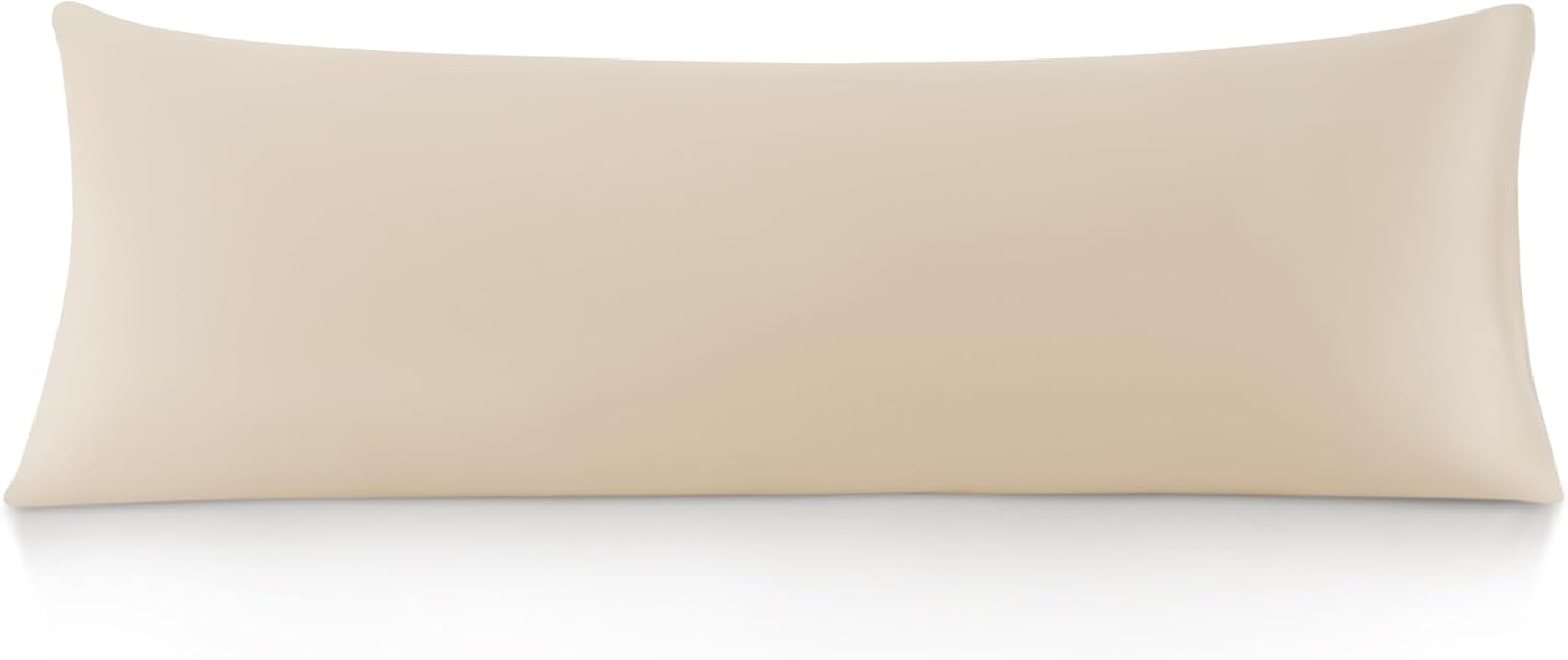 Leeden 100% Cotton Body Pillow Cover, 800 Thread Count 21x54 Soft Breathable Long Body Pillow Pillowcase for Adults Pregnant Women, Envelope Closure, Beige