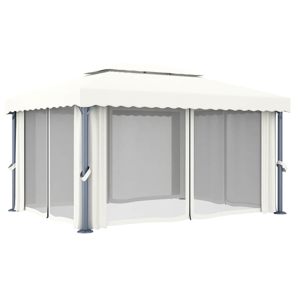 vidaXL Gazebo con Tende e Stringa di Luci LED 4x3 m Bianco Crema