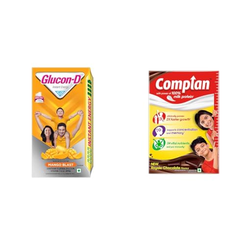 Image of Glucon-D Mango Blast Glucose Powder, 1Kg & & Complan Nutrition Drink for Children, Royale Chocolate Flavour, 500 gm