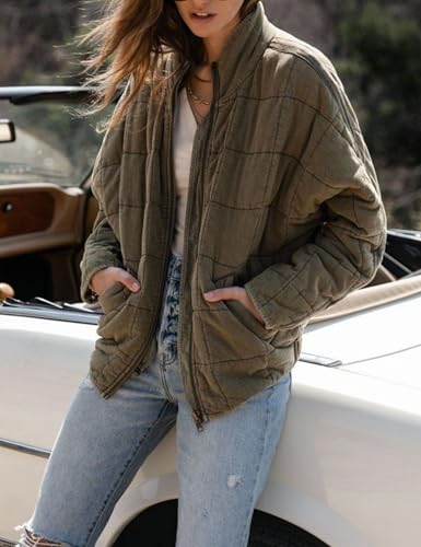 Womens Dolman Quilted Lightweight Jackets Full-zip Stand Collar Loose Warm Winter Outwears with Pockets4