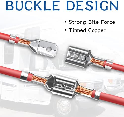 electrapick 360s Electrical Wire Connector Male Female Spade Connectors Wire Crimp Terminal Block with Insulating Sleeve Kit (2.8 mm 4.8 mm 6.3 mm)