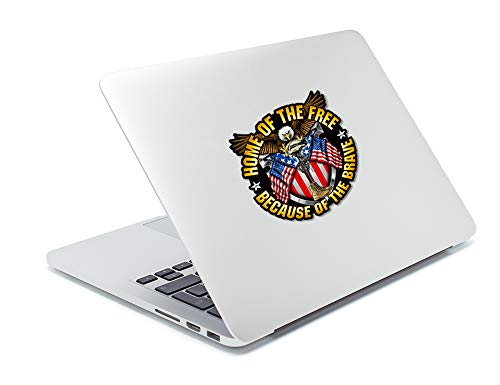 Skull Society Home Of The Free, Because Of The Brave - 7 Inch Patriotic All Weather Decal Sticker For Cars, Trucks, Motorcycles & Laptops - Sticks To All Flat Surfaces Including Car Windows (1-Pack) #TOP3