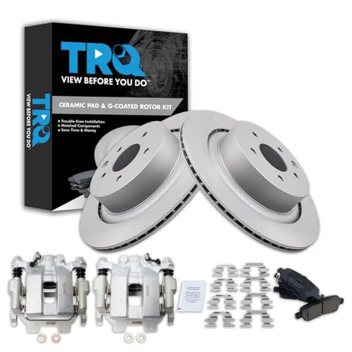 Image of TRQ Rear Brake Pad and Rotor Set Ceramic G Coated Rotors Calipers