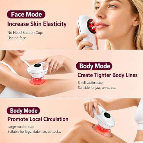 Image of Belly Sculpting Machine for Face & Body, Electric Cellulite Massager for Belly, Waist, Arms and Legs, 4-in-1 Red Light, Heat, Dynamic Cupping & Massage with 2 Cups, 3 Levels