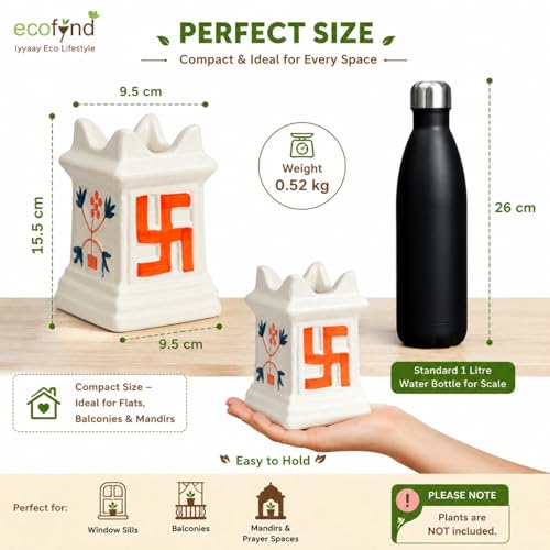Image of ecofynd 6 inches Tulsi Ceramic Plant Pots, Small Clay Flower Pot, Decorative Modern Indoor Planters, Home Garden Decor for Living Room Bedroom Interior (CPOT016-IVR)