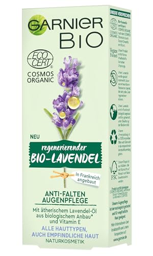 Garnier Anti-Falten Augenpflege, Mit regenerierendem Lavendel und mit Vitamin E zum Schutz vor freien Radikalen, Vegane Formel, Effiziente Naturkosmetik, Garnier Bio, 1 x 15 ml