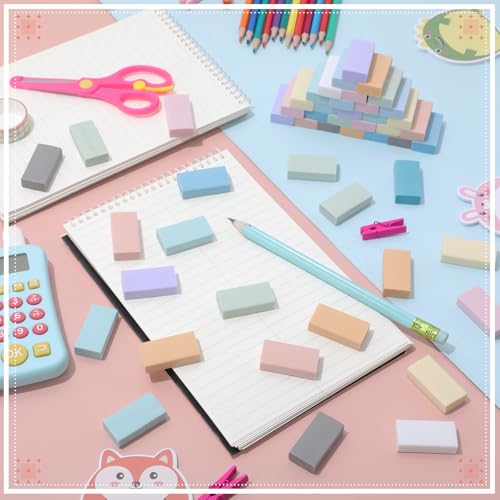 Image of Resurhang 144 Pcs Bulk Erasers for Kids Pencil Erasers School Gifts for Student Pastel Colors Neon Colors Cute Party Favor for Classroom Art Office, Back-to-School Supplies(Stylish Color)