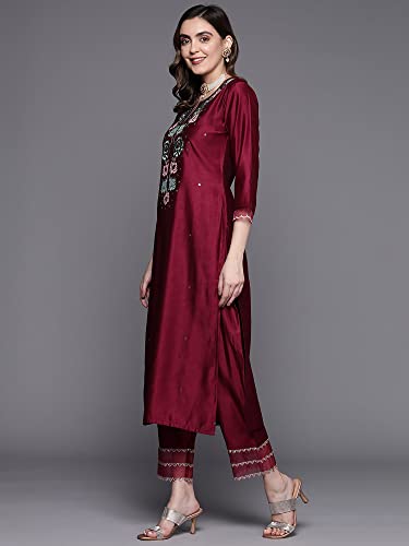 Image of INDO ERA Women's Viscose Embroidered Straight Kurta Pant With Dupatta Set
