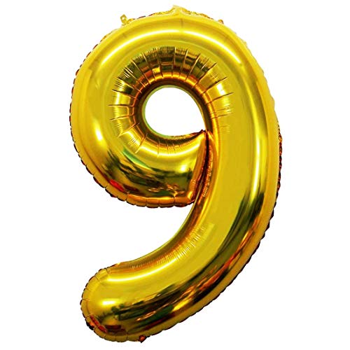Image of Atpata Funky 9 Number Golden Foil Balloon 40 inch Size Birthday Decoration Items | Happy Birthday Decoration Kit | 9th Year Birthday Party Anniversary Wedding Decorations