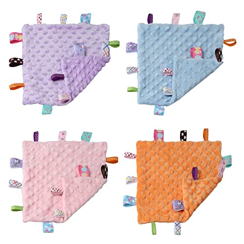 Image of CREVENT Tag Security Blankets for Babies, Soft Small Loveys for Girls, Baby Comforter Sensory Blanket, Great Gifts for Birthday Baby Shower 10 inchX10 inch (Pink, Crib)