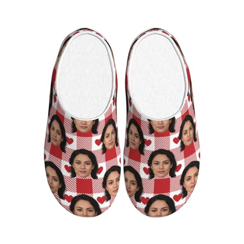 Custom Christmas Snowflake Slippers Personalized Face Photo Non-Slip Fluffy Slippers for Women Men Customized Unisex Comfy Warm Slippers for Christmas