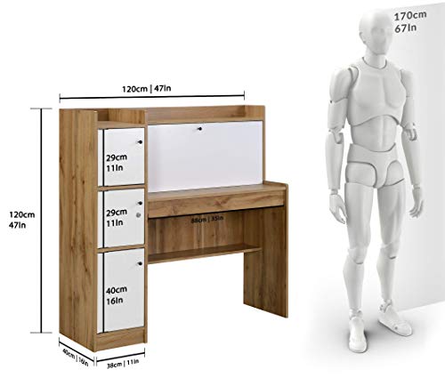 Image of DeckUp Plank Versa Engineered Wood Study Table and Office Desk (Wotan Oak and White)