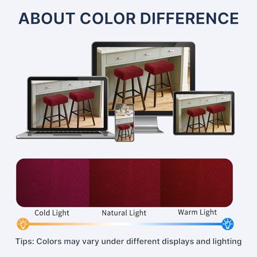 Image of Waterproof Saddle Bar Stool Covers Set of 4 Stretch 14x18Inch Rectangle Burgundy Barstool Covers Counter 4 Pack Jacquard Washable