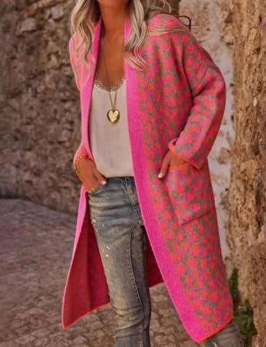 Kinghua Leopard Print Tops for Women Winter Fall Casual V Neck Long Sleeve Vintage Long Knit Cardigan Sweater Tops Coat2