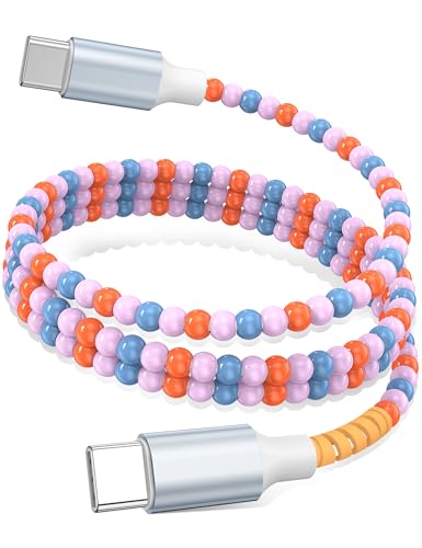 Image of USB C to USB C Cable 3FT,60W Beaded Charger Cord Fast Charging for iPhone 17 16 15 Pro MaxiPad Pro Air 11th /for Samsung S26 S25 S24 Ultra S23 A16 /Android Phone Charger Cord Cute Girls Women,BlueOrange