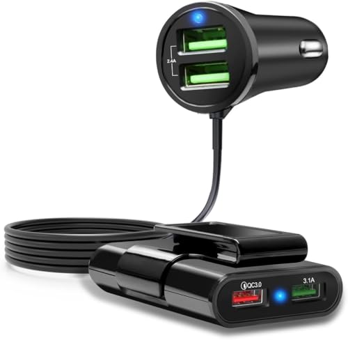 Image of 40W Fast Car Charger with 4 USB Ports (8A Output) - Front & Back Seat Charging, 1.8M Cable, Car Cigarette Lighter Socket Splitter, Universal 12V-24V Car Adapter for Road Trips & Daily Use