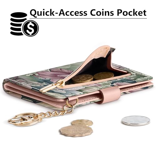 Image of Airkit Small Wallet Women RFID, PU Leather Card Holder with Keychain | Slim Compact Zipper Coin Purse for Ladies, Travel Holiday Gifts for Mom, Cute Mini Bifold Wallets