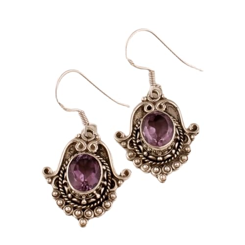 Boucles d'oreilles améthyste naturelle et argent sterling 925 de haute joaillerie