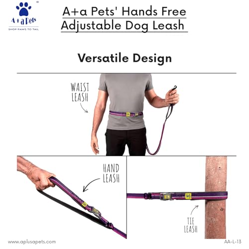 Image of A+a Pets' Hands Free Adjustable Dog Leash | Waist Tie-up, Lightweight, Adjustable, Durable Nylon for Running, Hiking, Jogging & Walking (NRed)