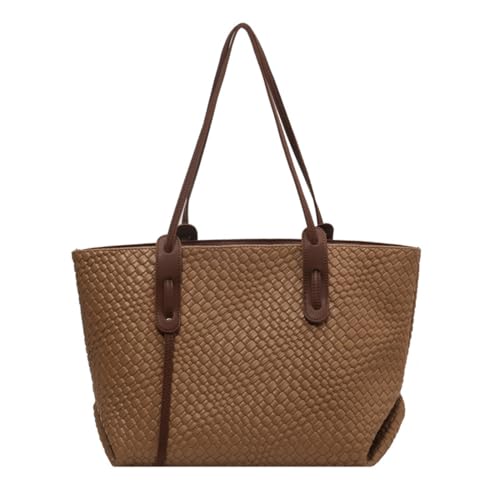 Image of Womens Fashion Luxury Large Leather Woven Leather Tote Handbag Shoulder Bag Women Top Handle Satchel Handbag Work