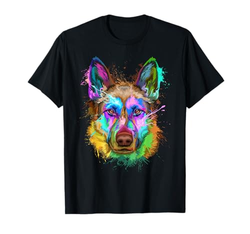 German Shepherd Splash Art Mom Dad Dog Pet Lover Gift T-Shirt