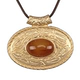 GelConnie Collar grueso para mujer, colgante de piedra grande, color marrón
