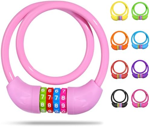SPGOOD Fahrradschloss Kinder mit 4-stelligem Code, 10 mm Stahlkabel(Rosa) | PVC-Schutz, robust und leicht, 4-stelliges Passwort, einfach einzustellen, Geeignet für Kinderfahrrad, R