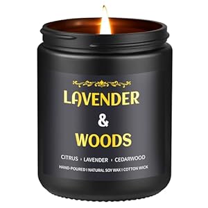Lavender & Woods Candle, 7 oz Scented Candle for Men, Soy Candles for Home Scented, Masculine Jar Candle for Him, 50 Hours Burning Time Mens Candle Gift for Boyfriend, Father, Birthday Present Giving