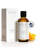 RELAQZ – Saunaaufguss Vitality fruchtig-frische Saunaessenz 100ml – Premium Aufgussmittel Saunakonzentrat alkoholfrei & mit naturreinen ätherischen Ölen – Zitrus Saunaduft – Verdampft rückstandsfrei