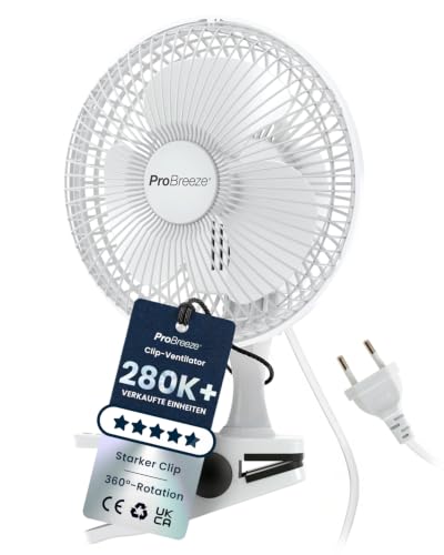 Pro Breeze Mini Ventilator mit Clip 20 cm Durchmesser 2 Geschwindigkeitsstufen stabiler Clip - Ventilator leise ideal als Tischventilator am Schreibtisch für Growbox Zuhause im Schlafzimmer