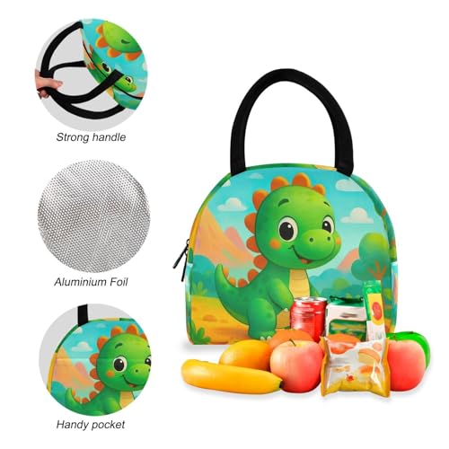 Sac à dos pour l'école vert dinosaure avec boîte à déjeuner enfant - 4