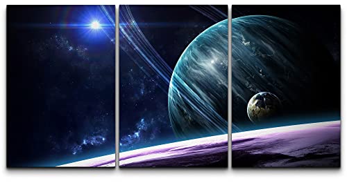wall26 - Planets in Outer Space - Canvas Art Wall Art - 16'x24'x3 Panels