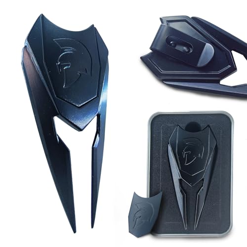 YKQuarnion Spartan Helmet Golf Divot Tool with Magnetic Ball Marker & Belt Clip, Solid Metal Golf Accessory, Unique Design Gift for Golfers (Black)