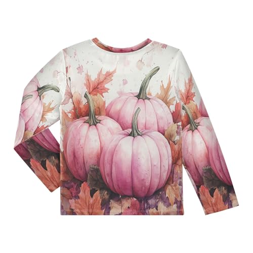Pink Pumpkins Autumn Leaves Boys Rash Guard Long Sleeve UPF 50+ Boys Swim Shirt Quick Dry Shirt for 3-12 Years2