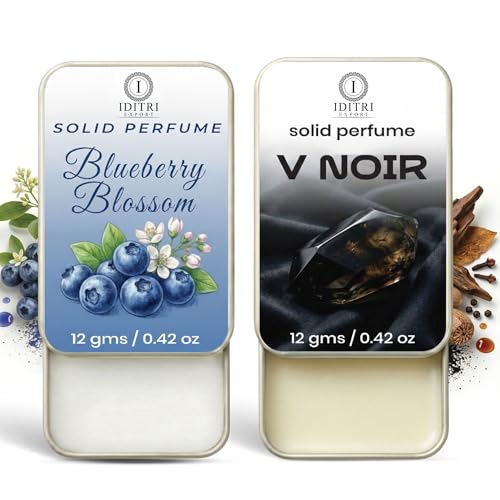 Image of Solid Perfume |blueberry blossom&V Noir Alcohol Free Wax Perfume Balm, Long Lasting | Pocket Tin 12g, Pack Of 2| Non Greasy Smooth Glide, Travel Friendly Unisex Gifts He Or Her
