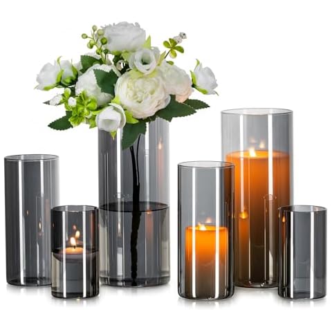 Glasseam Grey Glass Cylinder Vases Set Cover